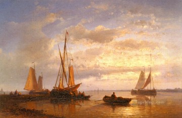 アブラハム・ハルク・シニア Painting - 穏やかな夕暮れのオランダ漁船 アブラハム・ハルク・シニア